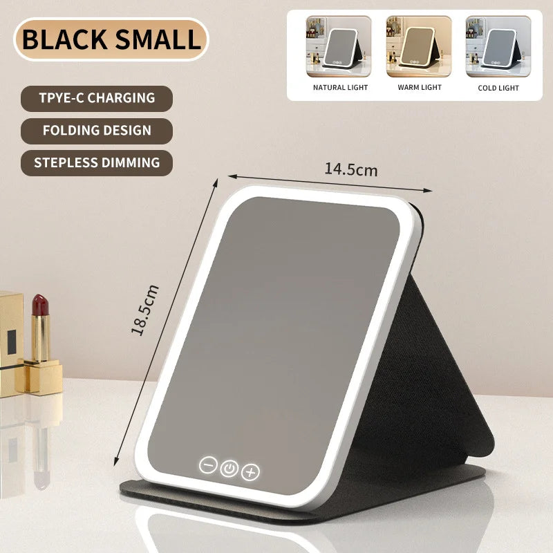 Espejo de Maquillaje LED Regulable – 3 Modos de Luz y Recargable por USB