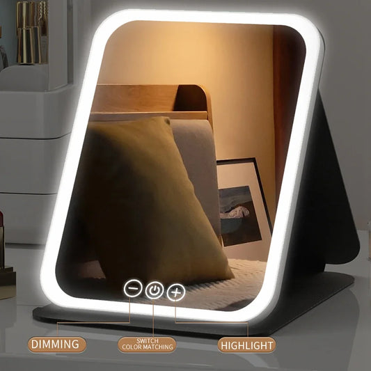 Espejo de Maquillaje LED Regulable – 3 Modos de Luz y Recargable por USB