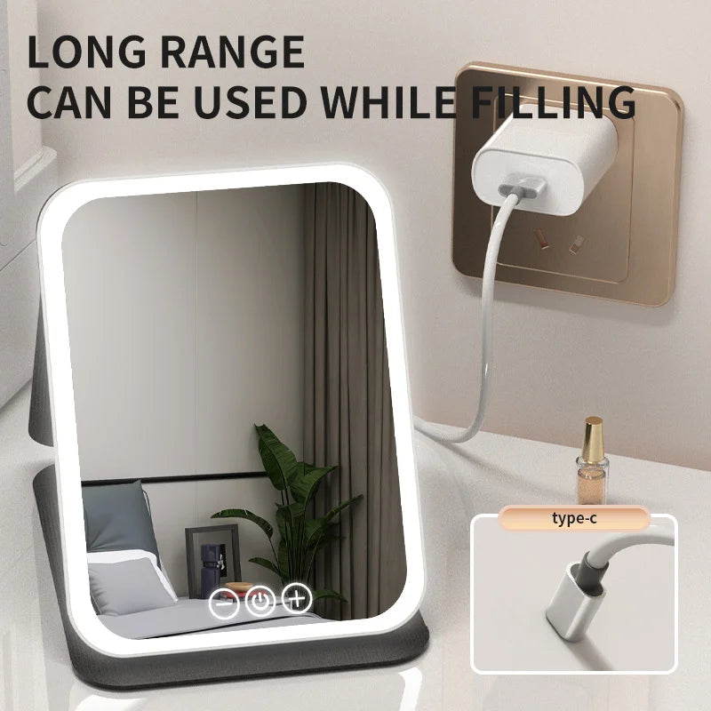 Espejo de Maquillaje LED Regulable – 3 Modos de Luz y Recargable por USB