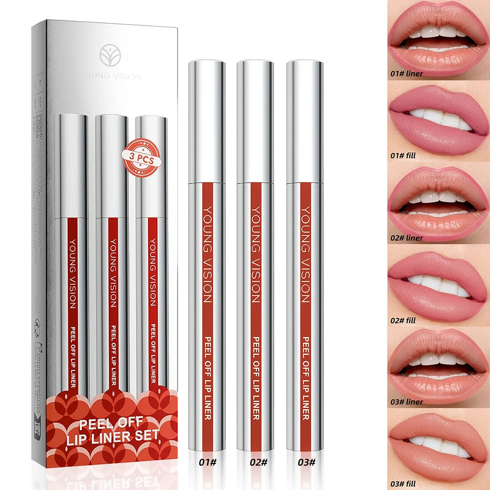 Delineador de Labios Peel-Off OUNG VISION – 3 Colores, Mate y Resistente
