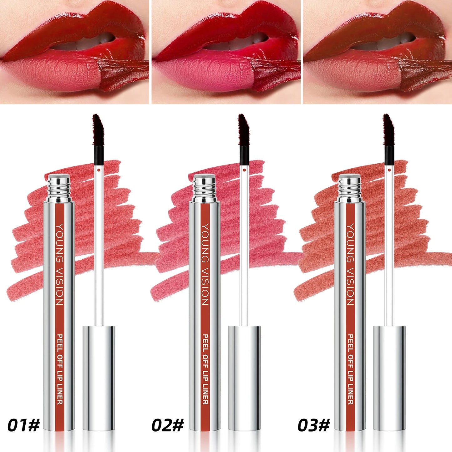 Delineador de Labios Peel-Off OUNG VISION – 3 Colores, Mate y Resistente