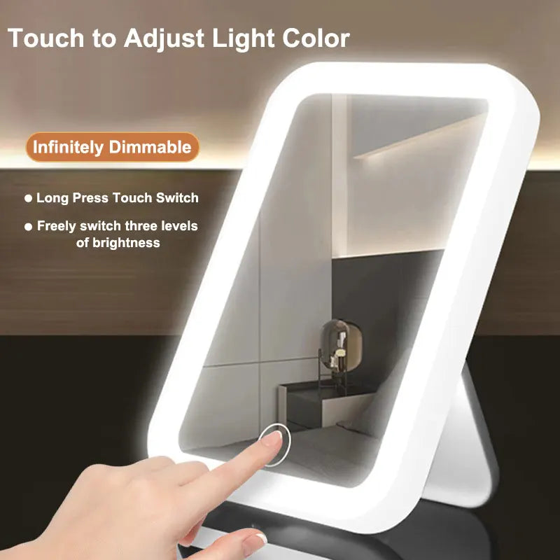 Espejo de Maquillaje LED 3 Colores – Pantalla Táctil y Recargable por USB