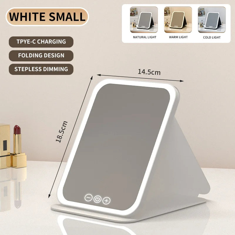 Espejo de Maquillaje LED Regulable – 3 Modos de Luz y Recargable por USB